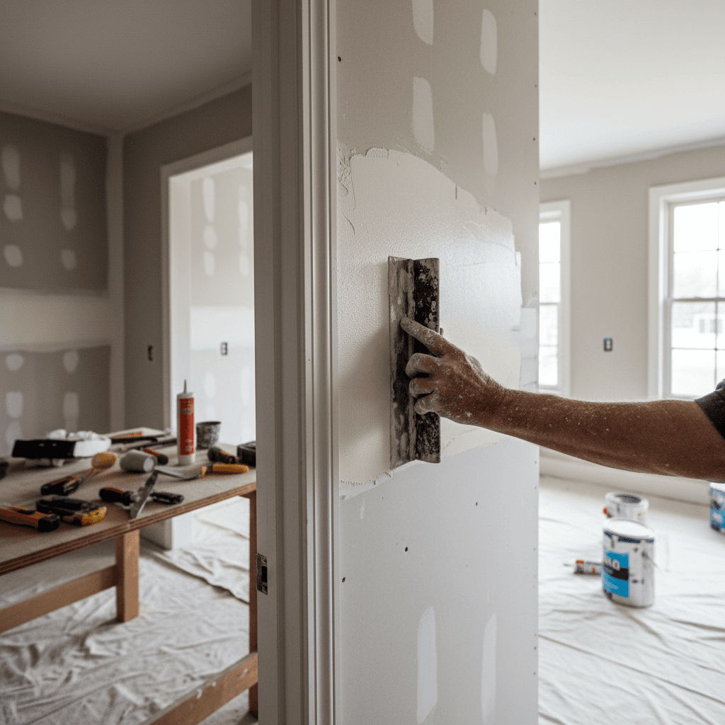 Drywall patching close up